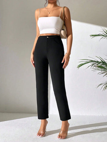 Solid High Waist Pants