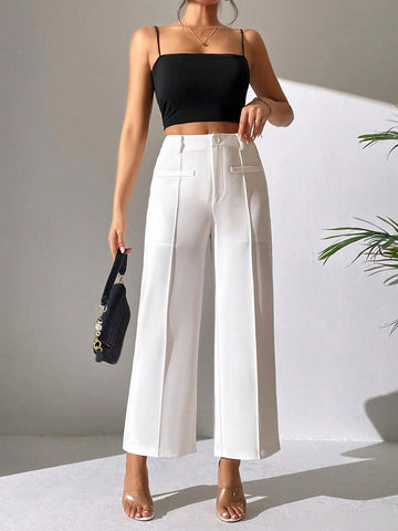 PETITE High Waist Seam Detail Wide Leg Pants