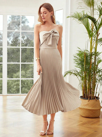 MOTF PREMIUM BOW FRONT PLEATED TUBE DRESS