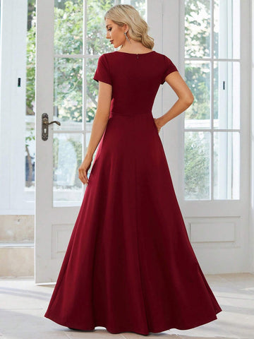 EVER-PRETTY Surplice Neck Ruched Waist Maxi Bridesmaid Dress