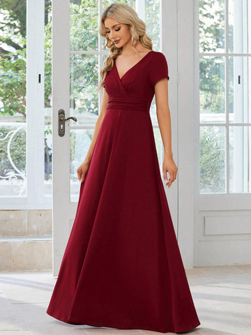 EVER-PRETTY Surplice Neck Ruched Waist Maxi Bridesmaid Dress