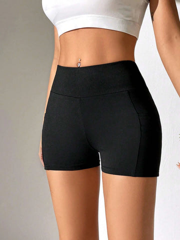 PETITE Wideband Waist Biker Shorts With Phone Pocket