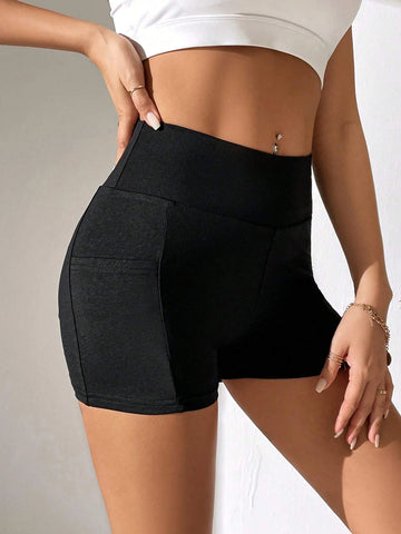 PETITE Wideband Waist Biker Shorts With Phone Pocket