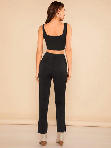 BAE Rhinestone Detail Split Hem Straight Leg Pants
