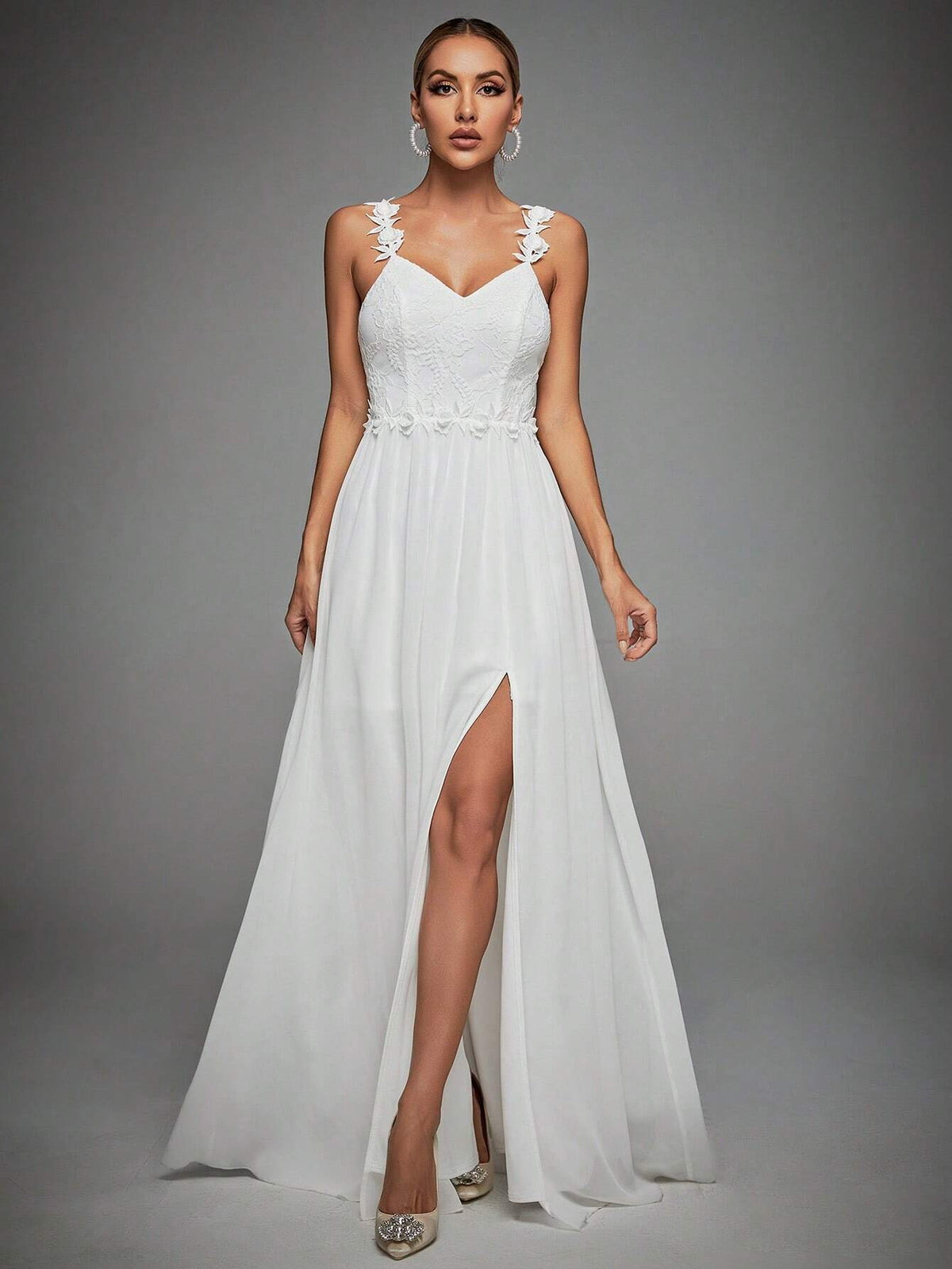 Appliques Detail Split Thigh Wedding Dress