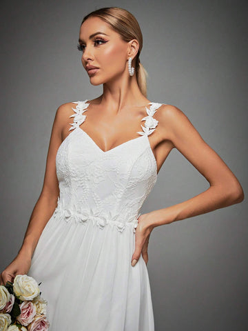 Appliques Detail Split Thigh Wedding Dress