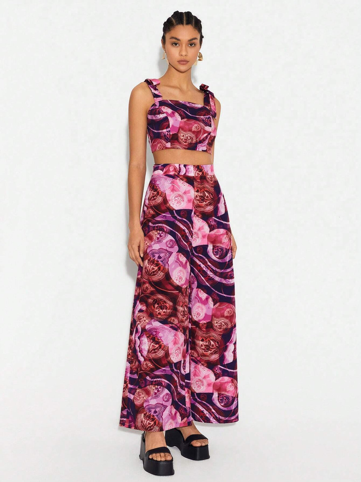 Floral Print Crop Cami Top & Wide Leg Pants
