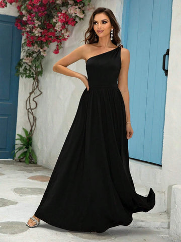 Joyfunear One Shoulder Split Thigh Dress