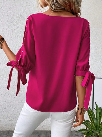EMERY ROSE Scallop Trim Knot Cuff Blouse
