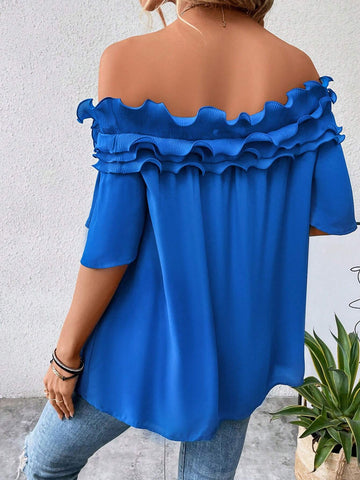 Off Shoulder Ruffle Trim Blouse