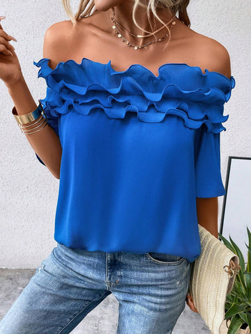 Off Shoulder Ruffle Trim Blouse