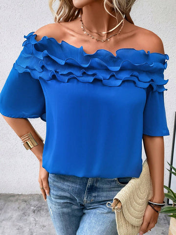 Off Shoulder Ruffle Trim Blouse