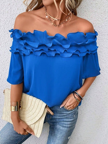 Off Shoulder Ruffle Trim Blouse