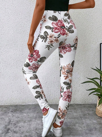 EMERY ROSE Floral Print Elastic Waist Leggings