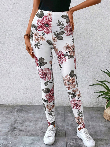 EMERY ROSE Floral Print Elastic Waist Leggings
