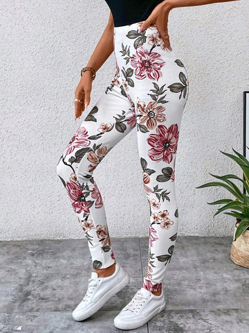EMERY ROSE Floral Print Elastic Waist Leggings
