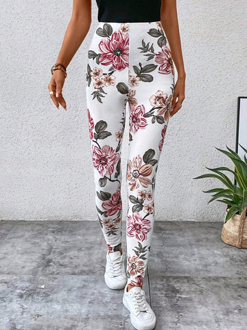 EMERY ROSE Floral Print Elastic Waist Leggings