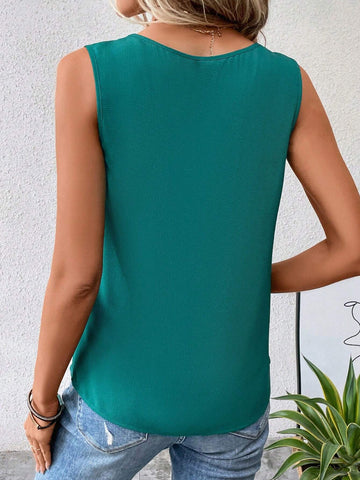Solid V Neck Sleeveless Blouse