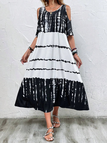 EMERY ROSE Tie Dye Cold Shoulder Dress