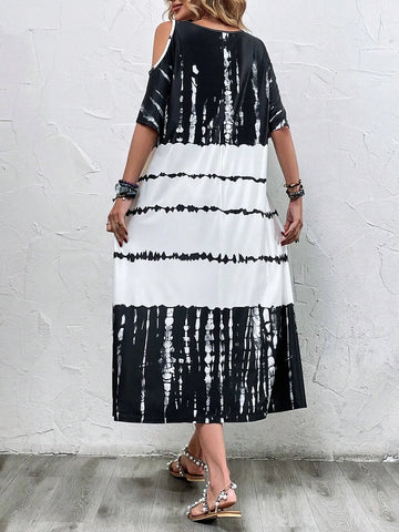 EMERY ROSE Tie Dye Cold Shoulder Dress