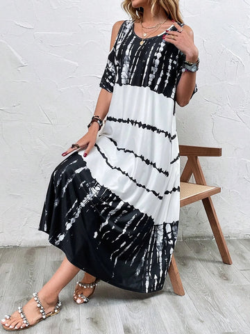 EMERY ROSE Tie Dye Cold Shoulder Dress