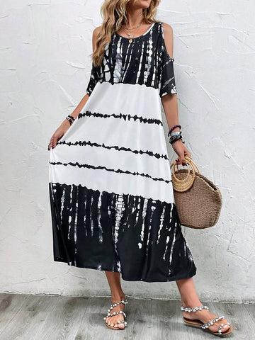 EMERY ROSE Tie Dye Cold Shoulder Dress
