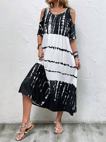 EMERY ROSE Tie Dye Cold Shoulder Dress