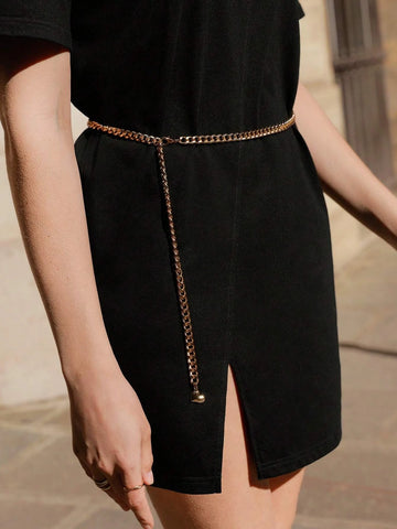 Solid Split Hem Tee Dress Without Chain