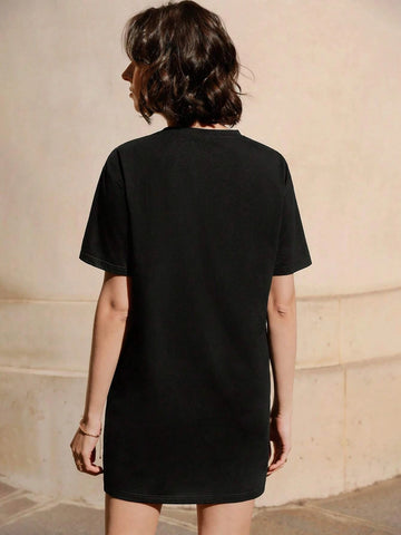 Solid Split Hem Tee Dress Without Chain