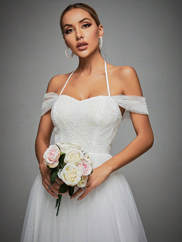 Cold Shoulder Mesh Wedding Dress
