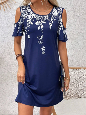 EMERY ROSE Floral Print Cold Shoulder Tee Dress