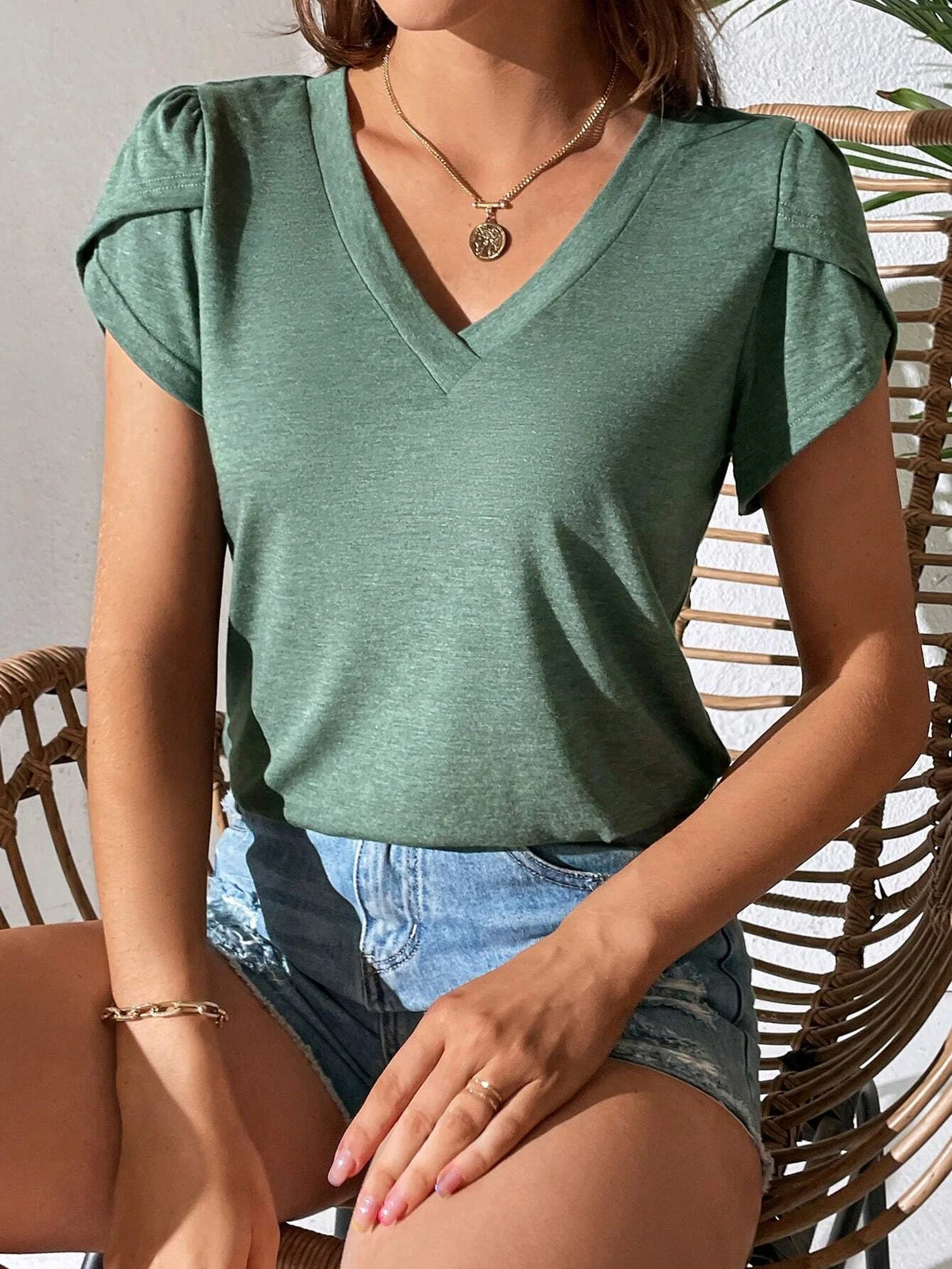 Tall Petal Sleeve V Neck Tee
