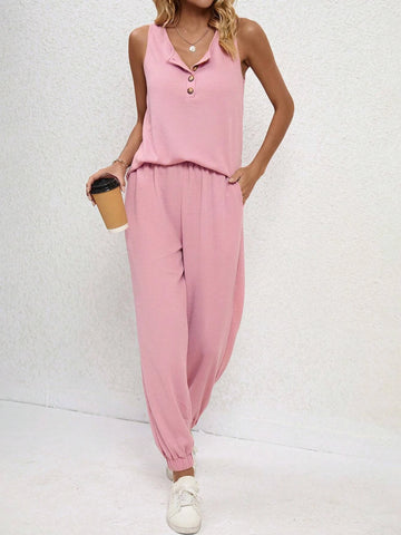 EMERY ROSE Button Front Tank Top & Sweatpants