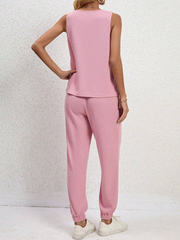 EMERY ROSE Button Front Tank Top & Sweatpants