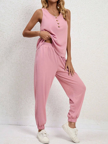 EMERY ROSE Button Front Tank Top & Sweatpants