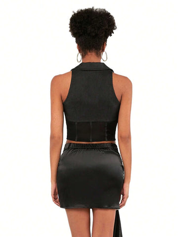 Hook And Eye Front Mesh Insert Crop Top