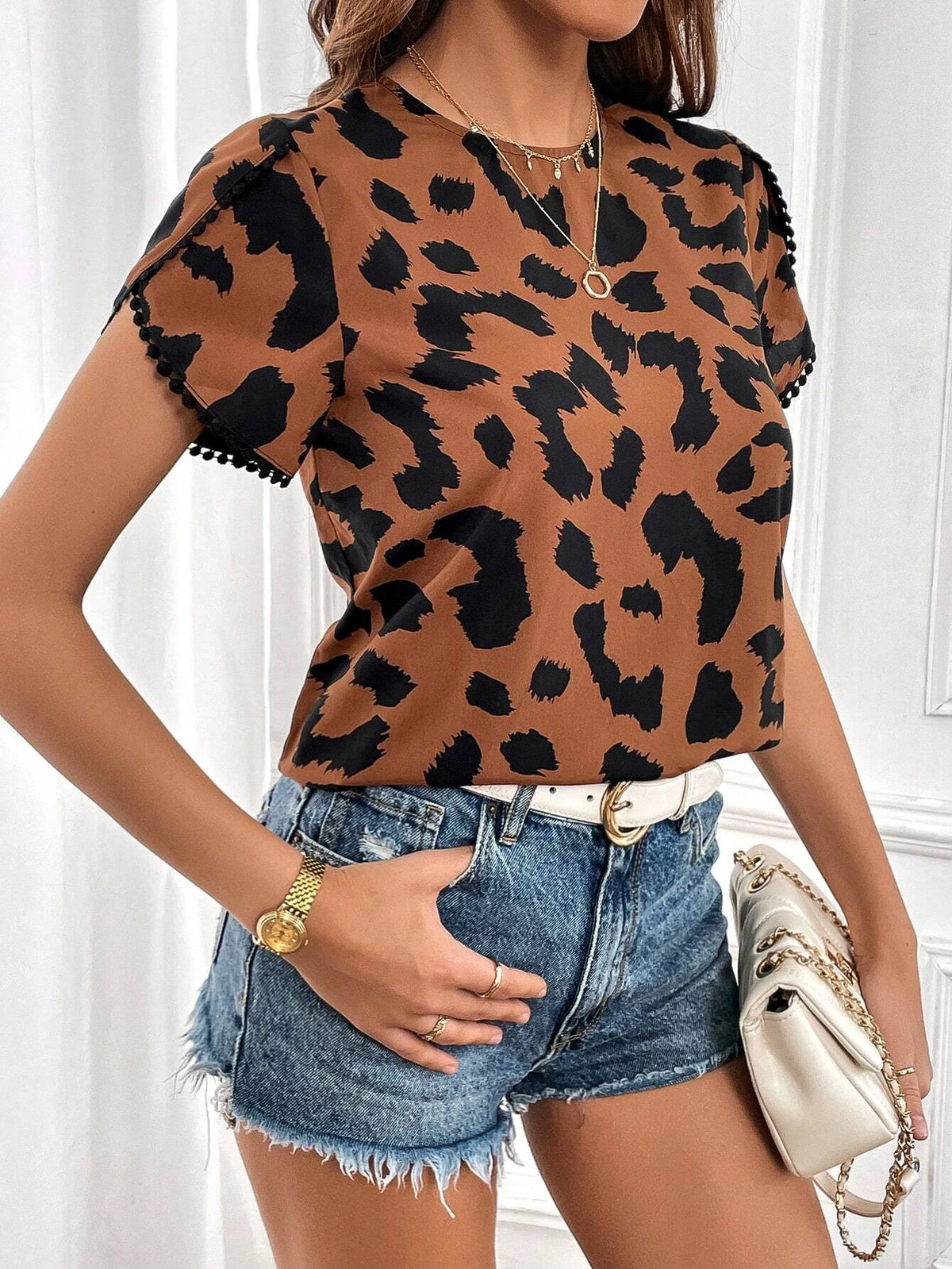 Unity Leopard Print Petal Sleeve Blouse