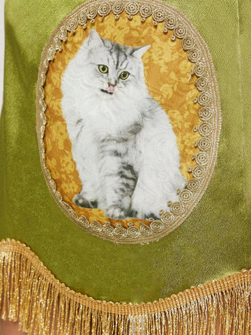 Cat Pattern Fringe Hem Skirt