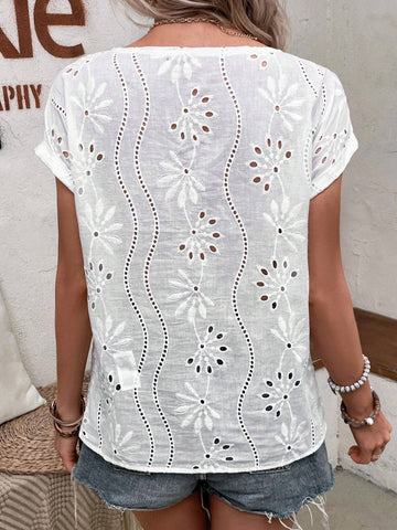 Eyelet Embroidery Batwing Sleeve Blouse