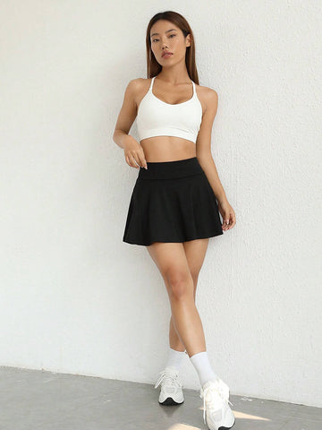 EZwear Solid Wideband Waist Skirt With Phone Pocket.