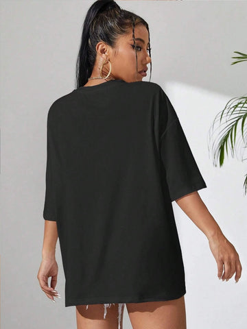 Letter Graphic Drop Shoulder Oversized Tee