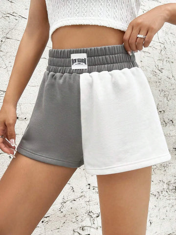 EZwear Two Tone Letter Patched Detail Shorts