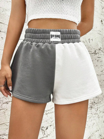 EZwear Two Tone Letter Patched Detail Shorts