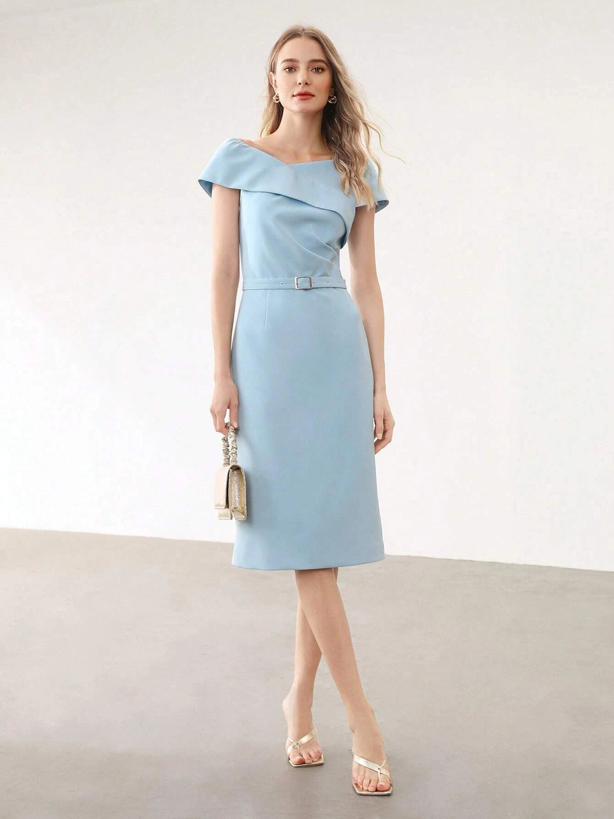 MOTF PREMIUM BELTED OFF SHOULDER FITTED DRESS