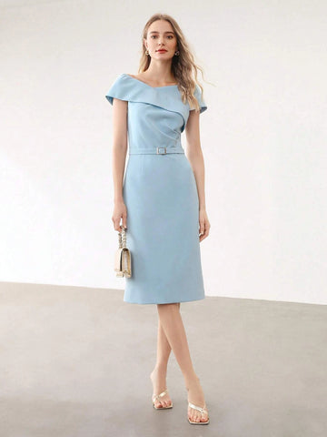 MOTF PREMIUM BELTED OFF SHOULDER FITTED DRESS