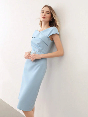 MOTF PREMIUM BELTED OFF SHOULDER FITTED DRESS