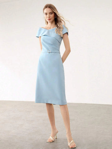 MOTF PREMIUM BELTED OFF SHOULDER FITTED DRESS