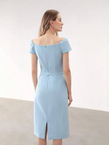 MOTF PREMIUM BELTED OFF SHOULDER FITTED DRESS