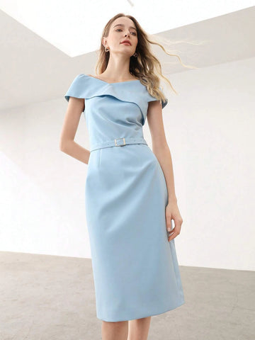 MOTF PREMIUM BELTED OFF SHOULDER FITTED DRESS