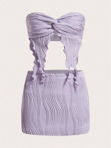 Twist Front Asymmetrical Hem Crop Tube Top & Bodycon Skirt